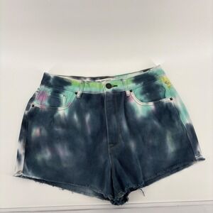 PacSun High Rise Festival Shorts Womens 26 Blue Tie Dye Excellent Raw Hem Denim